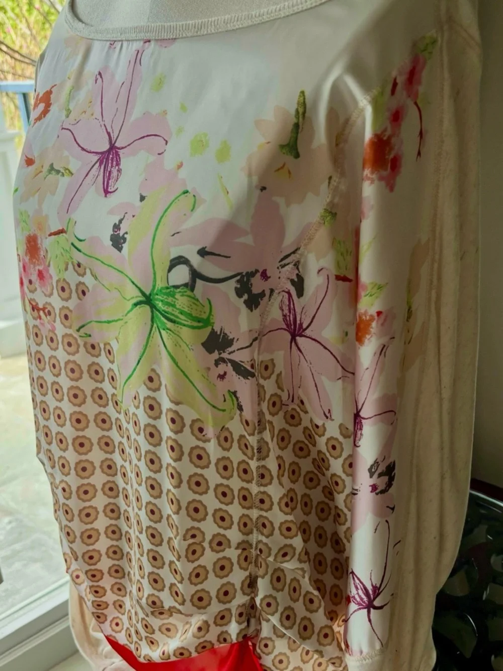 Exec Cond Anthropologie Tiny Brand Floral Mix-Print Boho Satin Blouse in Cream - Picture 4 of 17